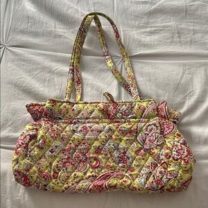 Vera Bradley Yellow Paisley Quilted Tote with Pink & Light Blue Accents